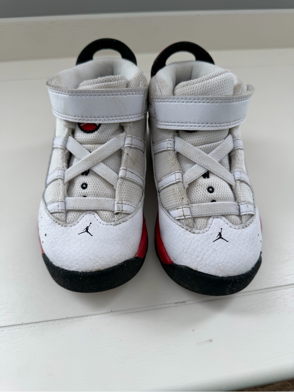 Jordan Kids White, Black & Red High-Top Sneakers with Strap